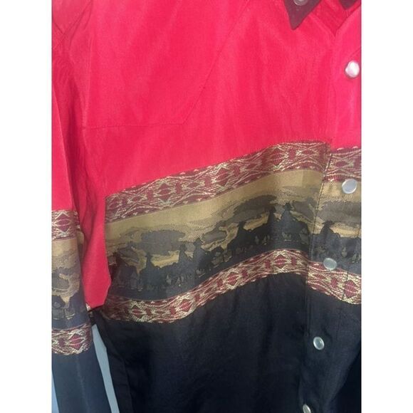 El Norteno Western Shirt Mens Small Red/Black Button Up Pearl Snap Cowboy Horse - Picture 5 of 5